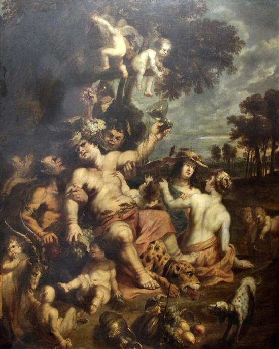 After Petrus Paulus Rubens (1577-1640) Bacchanalian scene, 78 x 64in.